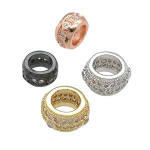 copper rondelle beads pave zircon, large hole, mixed, approx 10mm, 6mm hole [FN24619-10MM]
