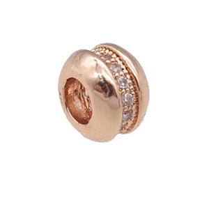 copper rondelle beads pave zircon, large hole, rose gold, approx 6.5mm, 3mm hole [FN24620]