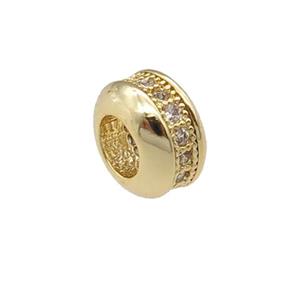 copper rondelle beads pave zircon, large hole, gold plated, approx 6.5mm, 3mm hole [FN24622]