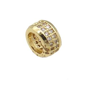copper rondelle beads pave zircon, large hole, gold plated, approx 8mm, 5mm hole [FN24626]