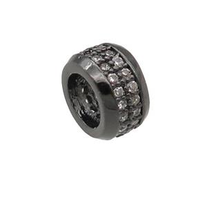 copper rondelle beads pave zircon, large hole, black plated, approx 8mm, 5mm hole [FN24627]