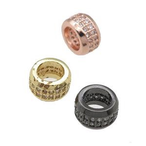 copper rondelle beads pave zircon, large hole, mixed, approx 8mm, 5mm hole [FN24628]
