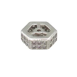 copper hexagon beads pave zircon, platinum plated, approx 8mm [FN24629]