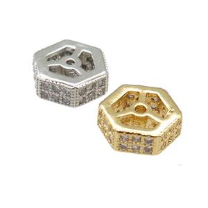 copper hexagon beads pave zircon, mixed, approx 8mm [FN24631]
