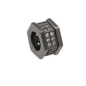 copper hexagon beads pave zircon, large hole, black plated, approx 8mm, 4mm hole [FN24635]