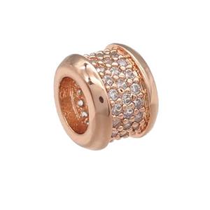 copper rondelle beads pave zircon, large hole, rose gold, approx 10mm, 6mm hole [FN24637]