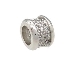 copper rondelle beads pave zircon, large hole, platinum plated, approx 10mm, 6mm hole [FN24638]