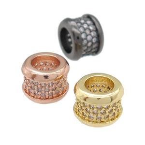 copper rondelle beads pave zircon, large hole, mixed, approx 10mm, 6mm hole [FN24641]