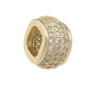 copper rondelle beads pave zircon, large hole, gold plated, approx 11mm, 6mm hole [FN24646]