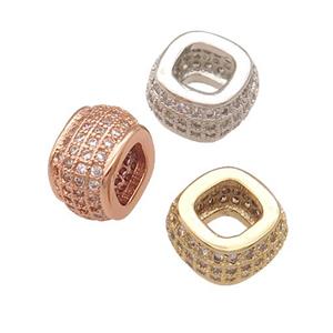 copper rondelle beads pave zircon, large hole, mixed, approx 11mm, 6mm hole [FN24647]