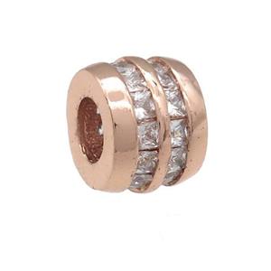 copper barrel beads pave zircon, large hole, rose gold, approx 11mm, 5mm hole [FN24648]