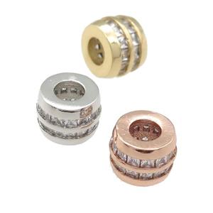copper barrel beads pave zircon, large hole, mixed, approx 11mm, 5mm hole [FN24651]