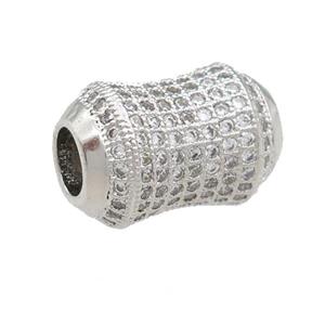 copper bamboo beads pave zircon, large hole, platinum plated, approx 11-16mm, 5mm hole [FN24653]