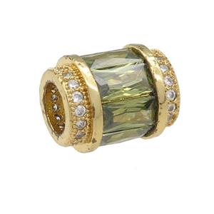 copper tube beads pave green zircon, large hole, gold plated, approx 10-12mm, 5mm hole [FN24658]