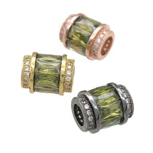 copper tube beads pave green zircon, large hole, mixed, approx 10-12mm, 5mm hole [FN24660]