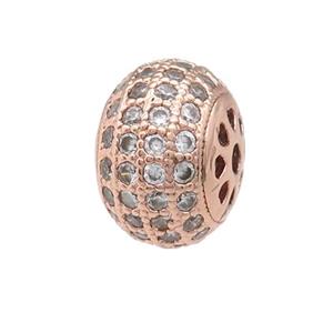 copper rondelle beads pave zircon, rose gold, approx 12mm [FN24661]