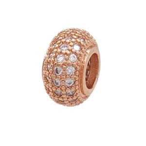 copper rondelle beads pave zircon, large hole, rose gold, approx 13mm, 6mm hole [FN24666-13MM]