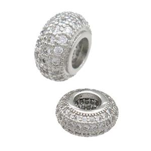 copper rondelle beads pave zircon, large hole, platinum plated, approx 13mm, 6mm hole [FN24667-13MM]
