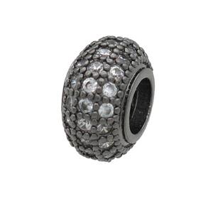 copper rondelle beads pave zircon, large hole, black plated, approx 10mm, 4mm hole [FN24669-10MM]