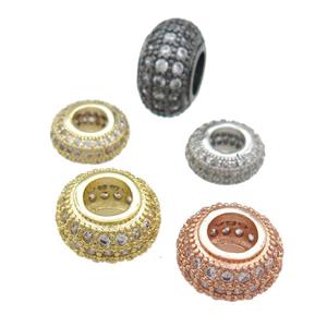 copper rondelle beads pave zircon, large hole, mixed, approx 10mm, 4mm hole [FN24670-10MM]