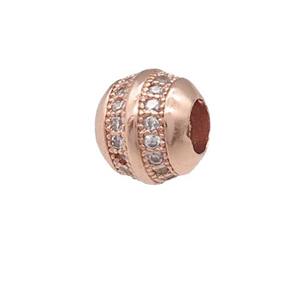 copper barrel beads pave zircon, large hole, rose gold, approx 7mm, 3mm hole [FN24676]