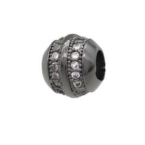 copper barrel beads pave zircon, large hole, black plated, approx 7mm, 3mm hole [FN24679]