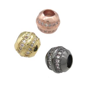 copper barrel beads pave zircon, large hole, mixed, approx 7mm, 3mm hole [FN24680]