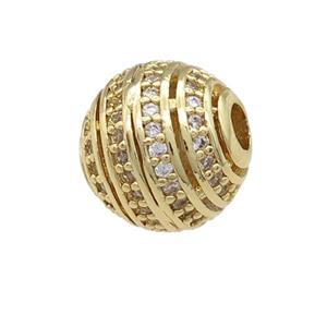copper round beads pave zircon, large hole, gold plated, approx 10mm, 2.5mm hole [FN24687]