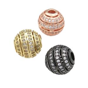 copper round beads pave zircon, large hole, mixed, approx 10mm, 2.5mm hole [FN24689]