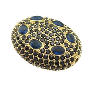 copper oval beads pave blue zircon, gold plated, approx 20-25mm [FN24692]