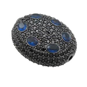 copper oval beads pave blue zircon, black plated, approx 20-25mm [FN24693]