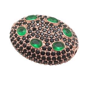 copper oval beads pave green zircon, rose gold, approx 20-25mm [FN24695]