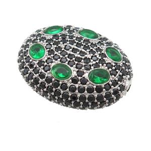 copper oval beads pave green zircon, platinum plated, approx 20-25mm [FN24696]