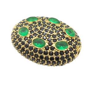 copper oval beads pave green zircon, gold plated, approx 20-25mm [FN24697]