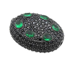 copper oval beads pave green zircon, black plated, approx 20-25mm [FN24698]