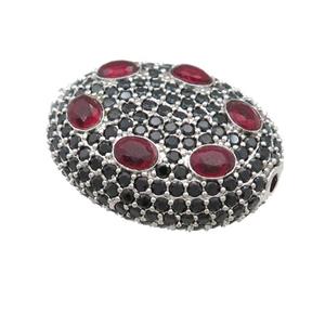 copper oval beads pave red zircon, platinum plated, approx 20-25mm [FN24700]