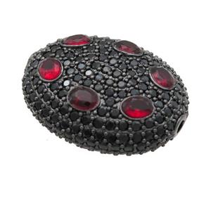 copper oval beads pave red zircon, black plated, approx 20-25mm [FN24702]
