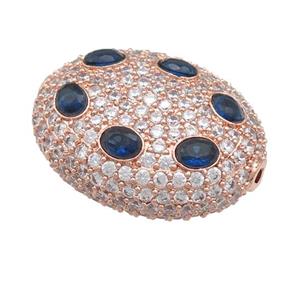 copper oval beads pave blue zircon, rose gold, approx 20-25mm [FN24704]