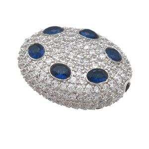 copper oval beads pave blue zircon, platinum plated, approx 20-25mm [FN24705]