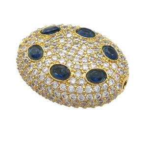 copper oval beads pave blue zircon, gold plated, approx 20-25mm [FN24706]