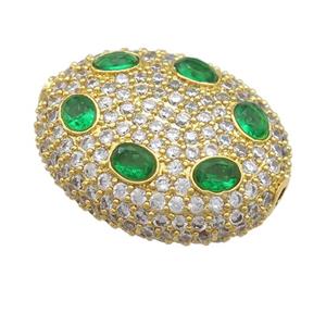 copper oval beads pave green zircon, gold plated, approx 20-25mm [FN24711]