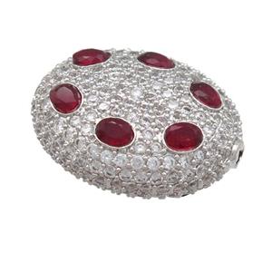 copper oval beads pave red zircon, platinum plated, approx 20-25mm [FN24714]