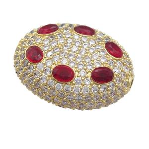copper oval beads pave red zircon, gold plated, approx 20-25mm [FN24715]