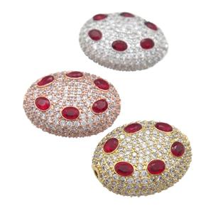 copper oval beads pave red zircon, mixed, approx 20-25mm [FN24716]