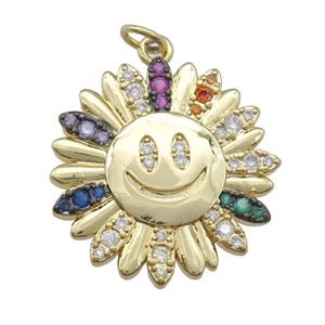 copper sunflower pendant pave zircon, gold plated, approx 23mm [FN24722]