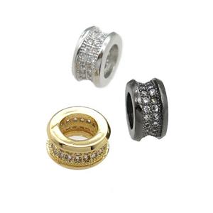copper rondelle beads pave zircon, gold plated, mixed, approx 10mm, 6mm hole [FN24723]