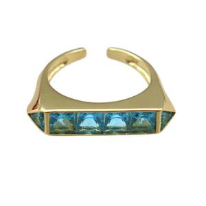 copper Ring pave blue zircon, gold plated, approx 5x25mm, 18mm dia [FN24725]