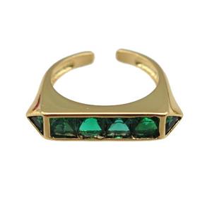 copper Ring pave green zircon, gold plated, approx 5x25mm, 18mm dia [FN24726]