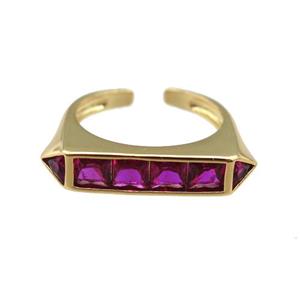 copper Ring pave hotpink zircon, gold plated, approx 5x25mm, 18mm dia [FN24727]