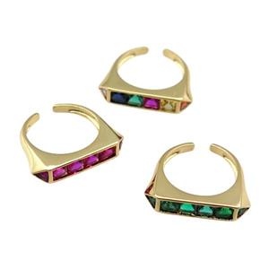 copper Ring pave zircon, gold plated, mixed, approx 5x25mm, 18mm dia [FN24729]